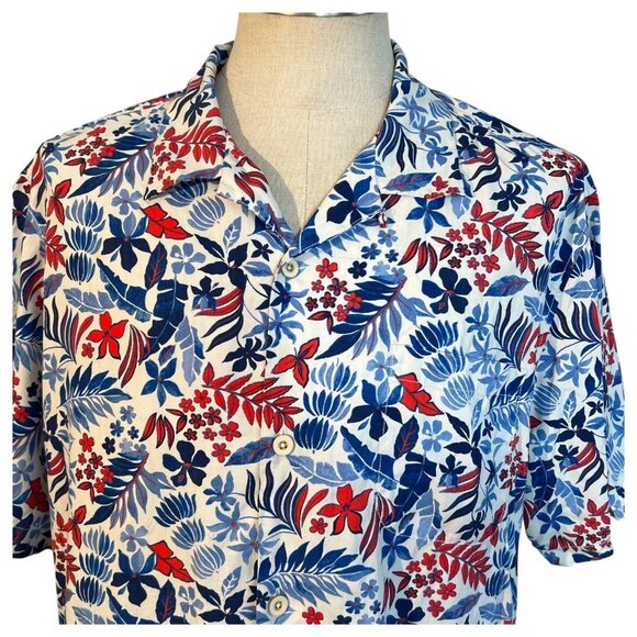 Tommy Bahama Shirt Mens XL 100% Silk Camp Hawaiian Floral Ref Blue White Button - Picture 3 of 9